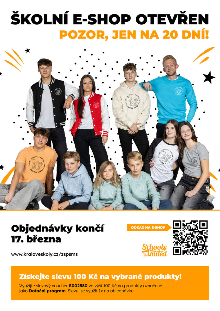 E-SHOP S VLASTNÍ VOLNOČASOVOU KOLEKCÍ SE ŠKOLNÍM LOGEM OPĚT OTEVŘEN !!!